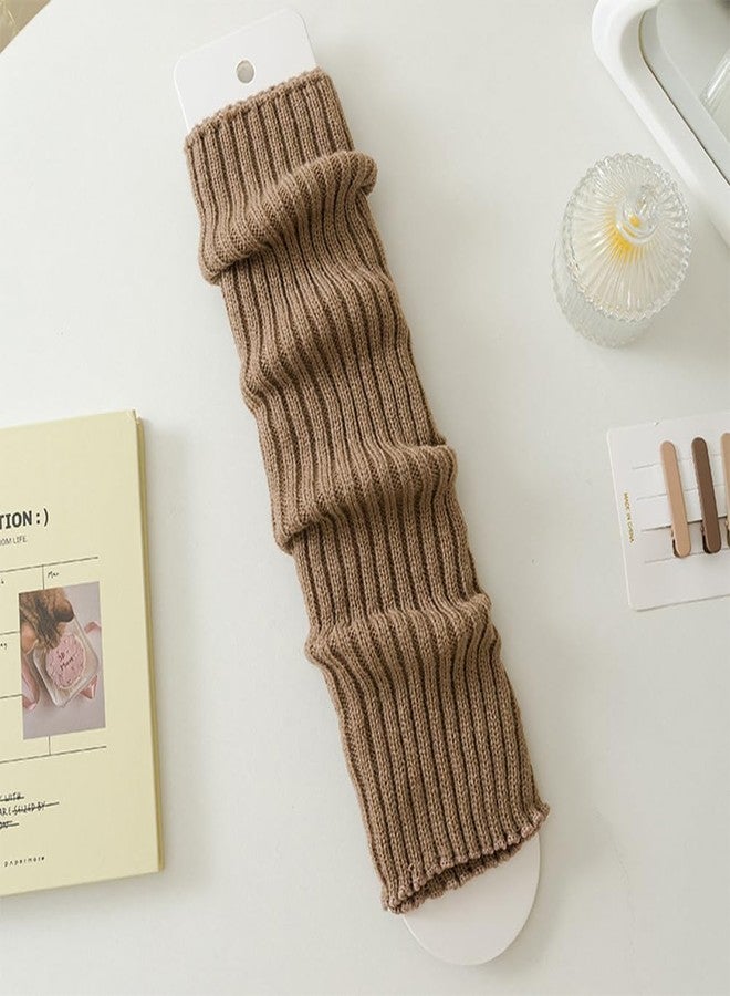 CABODYALS 2 Pairs Tan Long Fingerless Gloves Knitted Soft Winter Thumb Hole Gloves Y2k Khaki Arm Warmers Knit Mitten Arm Sleeves Crochet Wrist Hand Cover Bulk for Women Typing Driving Outings Supply - Image 3